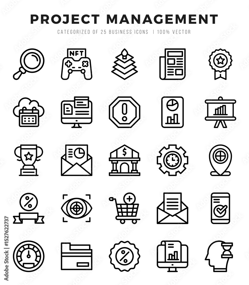 Project Management Lineal icons collection. 25 icon set in a Lineal design.