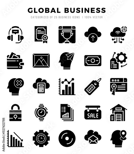 Global Business web icons in Glyph style.