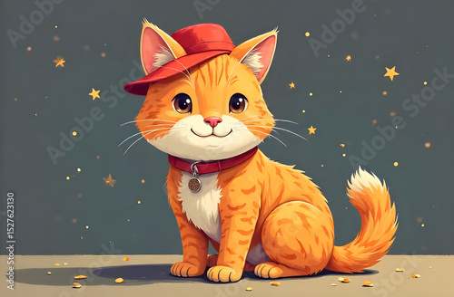 Cat in the hat flat illustration 