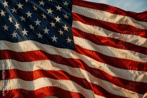 Waving American Flag Close-Up with Dramatic Lighting