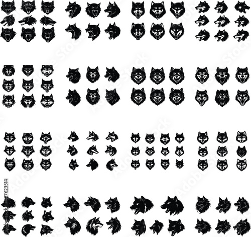 Assorted Wolf Heads in Varying Poses and Expressions for Design Projects