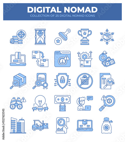 Digital Nomad Icons. Ultimate Guide to Remote Work and Online Business