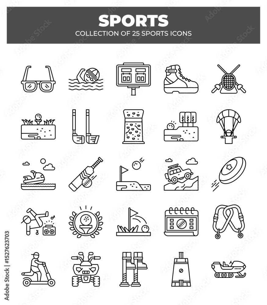 Fototapeta premium Collection of 25 Sports Icons. Line Art Graphics