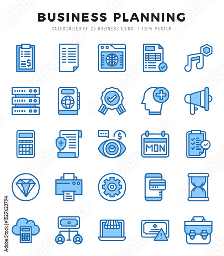 Business Strategy icons Pack. Two Color icons set. Business Strategy collection set.