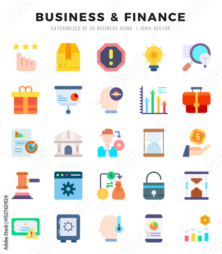 Set of Business & Finance Icons. Simple Flat art style icons pack. Vector illustration.