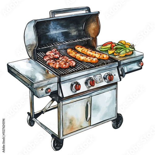 Electric Grill, watercolor drawing vector, high quality, isolated on a white background.