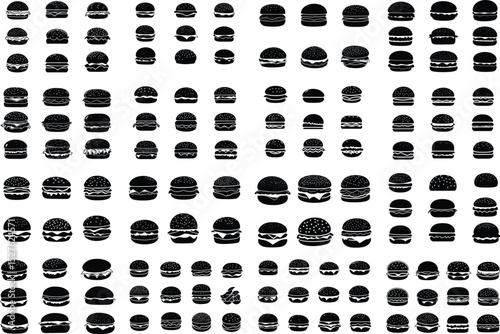 Hamburger Food Pattern, Illustration of Many Burgers, Seamless Repeating Design, Diner