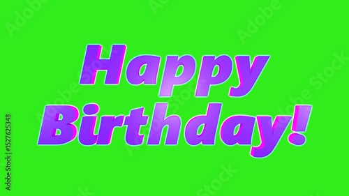 3D animation of the purple color inscription - Happy Birthday !  on a green screen. Banner for Birthday.  