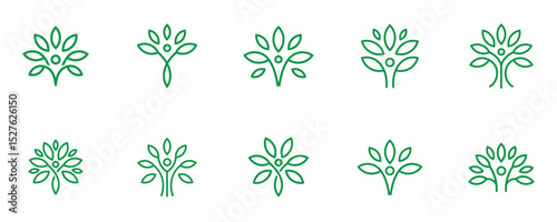 set of tree people logo design line art vector illustration