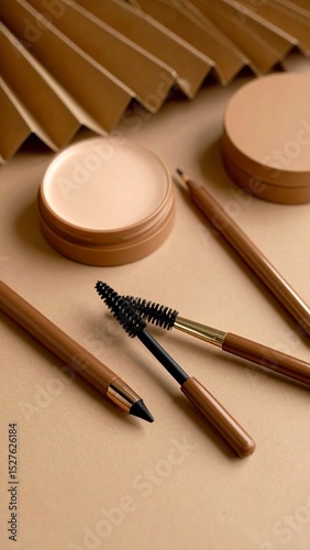 Brown Eyebrow Pencil Spoolie Set on Kraft Paper Background