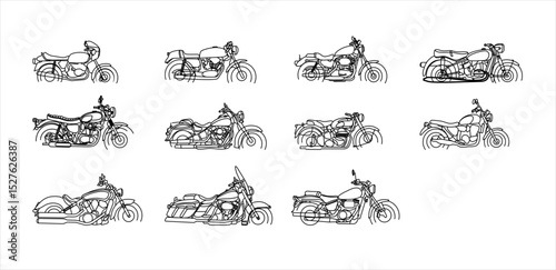 Set of Classic Motor Vector Line art  perfect for Laser Cutting or metal art