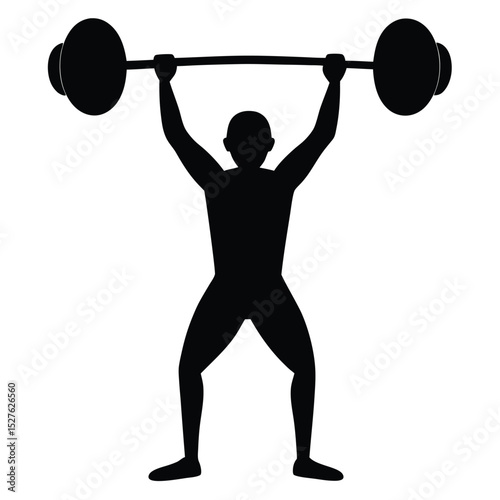 Black Silhouette of a Person Lifting Heavy Barbell Overhead in Strength Training