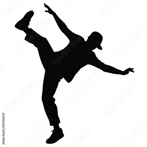 Dynamic Silhouette Man Dancing with Energy, Expressive Movement, Street Style Hip Hop