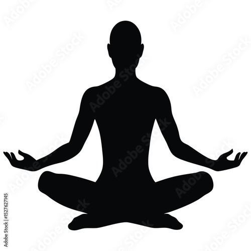Meditative Silhouette Woman in Lotus Position, Enhancing Calm and Wellbeing, Serenity