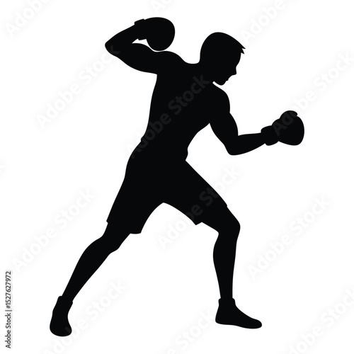 Silhouette of Boxer Punching with Gloves, Training and Preparation on White Background