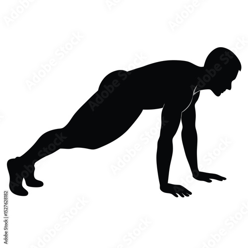 Silhouette of Man Doing Pushups Fitness, Exercise, and Strength Training Pose