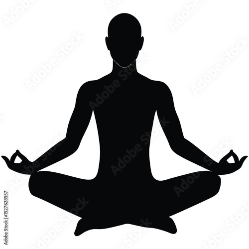 Silhouette of Person Meditating in Lotus Position, Hands in Mudra Gesture