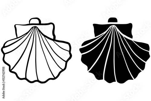 Hand draw outline silhouette seashell icon set isolated on white background. Hand drawn marine shell in monochrome line art style. Perfect for minimalist design, nature-themed prints, tattoo ideas,
