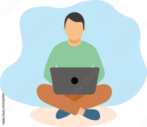 a freelancer using laptop color vector