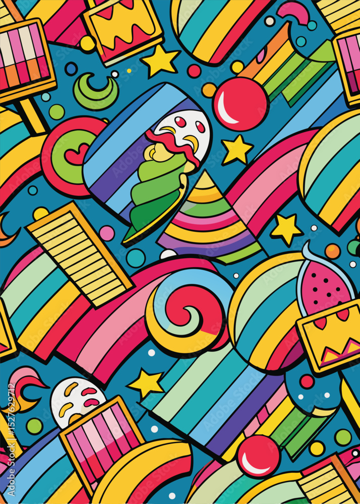 Cartoon cute doodles hand drawn School seamless pattern. Colorful detailed, with lots of objects background. Funny vector illustration. Cartoon cute doodles hand drawn School seamless pattern. Colorful detailed, with lots of objects background. Funny vector illustration.