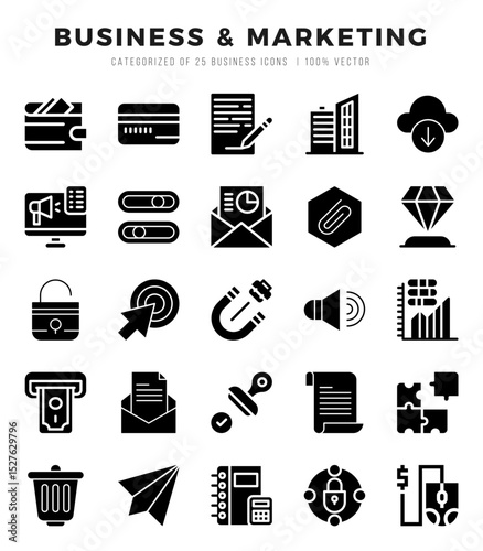 Set of Business & Marketing Icons. Simple Glyph art style icons pack.