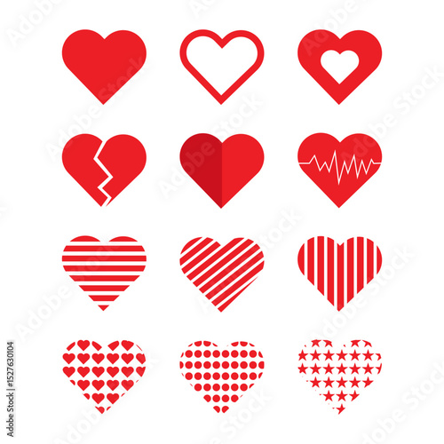 Heart icon set with different shapes. Set of hearts icon
