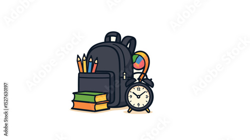 Back to School Cartoon Illustration with Backpack and Supplies