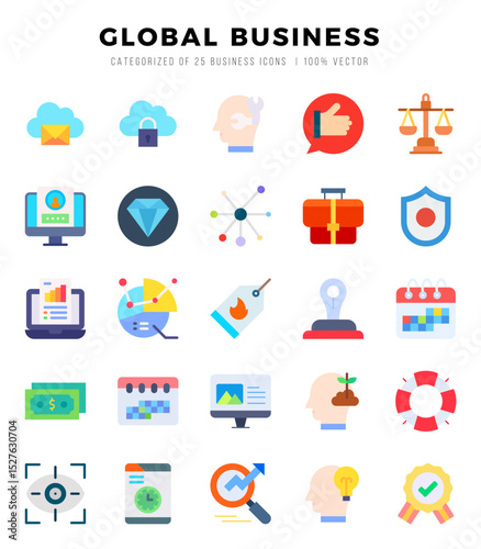 Global Business Icon Pack 25 Vector Symbols for Web Design.