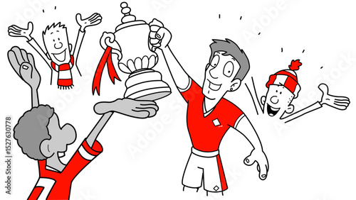 Red and gray cartoon figures interacting