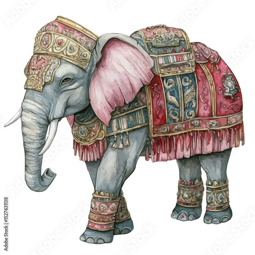 Elephant With Armor, watercolor painting vector, high quality, isolated on a white background.