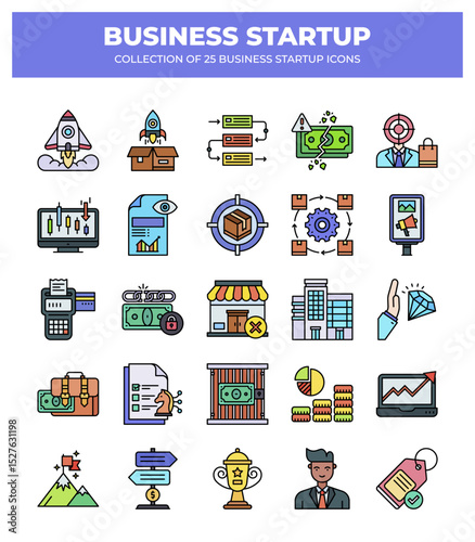 Collection of 25 Business Startup Icons:  A Visual Guide to Launching Your Venture