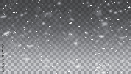 Vector winter flurry with snowflakes swirling. Delicate snow crystals forming a natural winter scene. Transparent snow overlay. 
