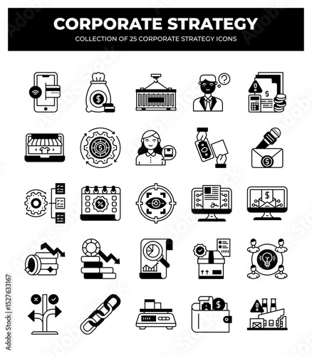 Collection of 25 Corporate Strategy Icons: Business. Finance. and Marketing Visuals