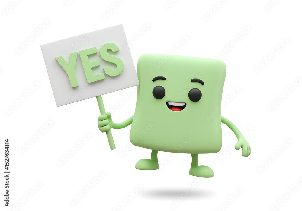 Fototapeta premium Green Character Holding Yes Sign