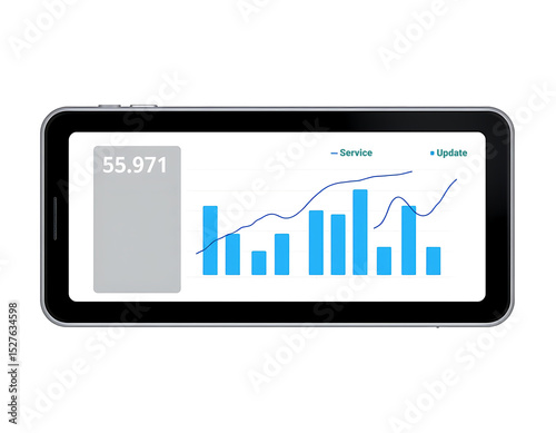 A business growth chart displayed on a digital tablet screen depicts stock market success