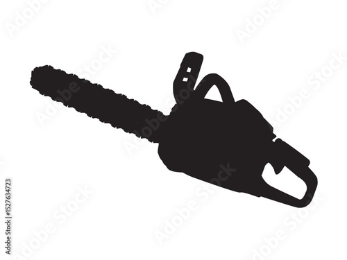 Vector isolated chainsaw tool colorless black and white outline silhouette shadow shape stencil solid black