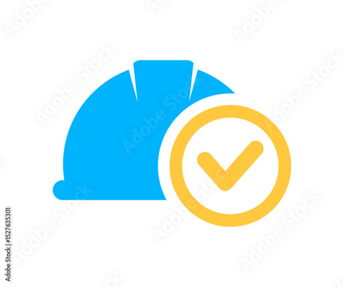 Safety helmet with check mark icon. Safety Icon vector design and illustration.
