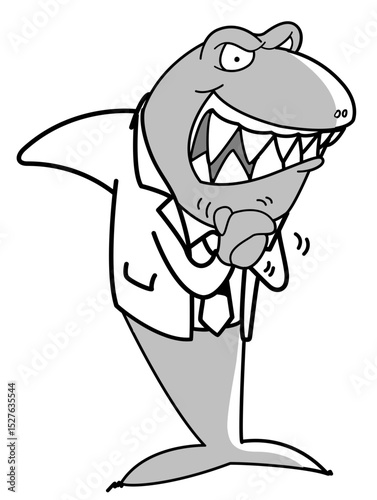 A grayscale cartoon worm-like character with evil grin pose