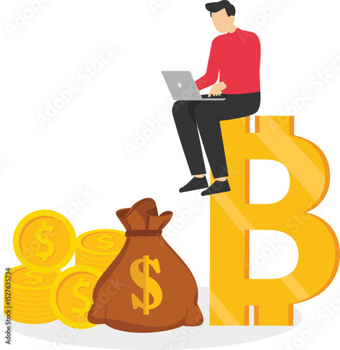 Successful cryptocurrency investment, professional bitcoin trader with correct speculation, gain lots of money from alternative financial asset concept. Businessman making profit from bitcoin trading 