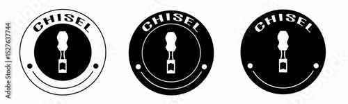Black and white illustration of chisel icon in flat. Stock vector.