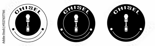 Black and white illustration of chisel icon in flat. Stock vector.