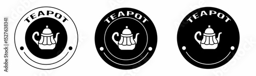 Black and white illustration of teapot icon in flat. Stock vector.