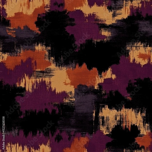 Abstract Brushstroke Pattern with Black, Purple, and Orange Accents.
