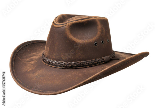 Isolated Distressed Brown Leather Cowboy Hat