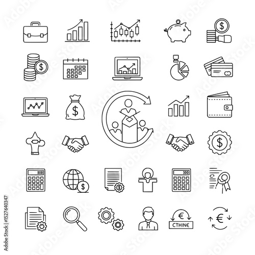 Business and Finance Line Icons Set
Collection of Modern Business Outline Icons
Universal Business and Office Vector Icons
Financial Management and Banking Icon Pack
Corporate and Economic Glyph Icons