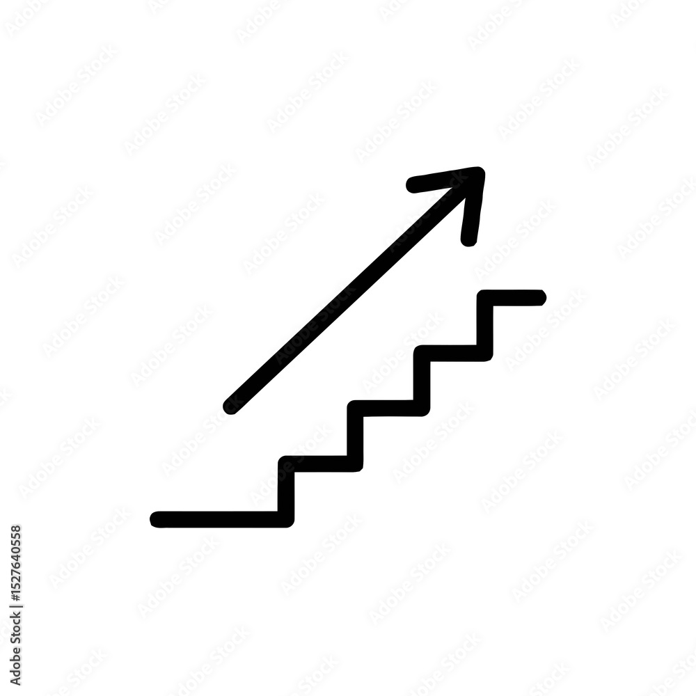 Staircase icon with upward arrow symbolizing progress and growth  