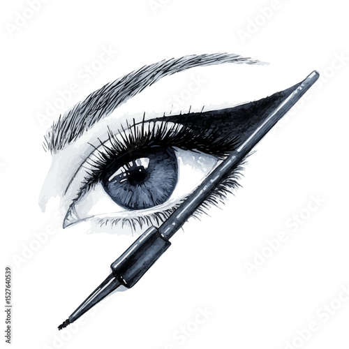 Eyeliner, watercolor illustration vector, high quality, isolated on a white background.