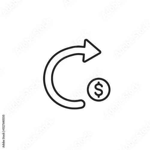 Outline arrow pointing to dollar sign representing financial transaction  