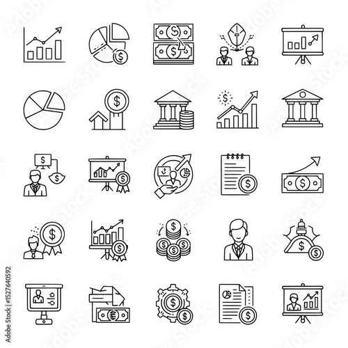 Business and Finance Line Icons Set
Collection of Modern Business Outline Icons
Universal Business and Office Vector Icons
Financial Management and Banking Icon Pack
Corporate and Economic Glyph Icons