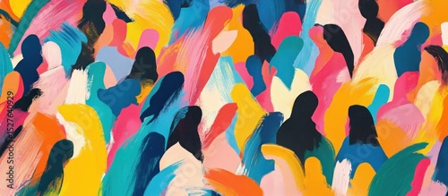 Colorful diverse people crowd abstract art seamless pattern. Multi-ethnic community, big cultural diversity group background illustration